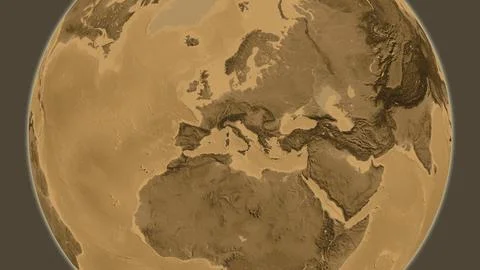 Sepia elevation globe map centered on Italy イラスト素材
