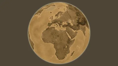 Sepia elevation globe map centered on Libya Stock Illustration