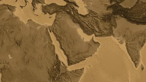Sepia elevation globe map centered on Saudi Arabia Stock Illustration
