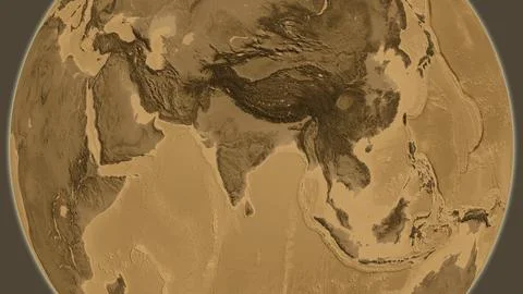 Sepia elevation map centered on India neighborhood area Stock Illustration