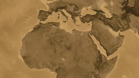 Sepia elevation map centered on Libya neighborhood area Stock Illustration