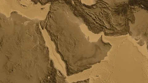 Sepia elevation map centered on Saudi Arabia neighborhood area Stock Illustration
