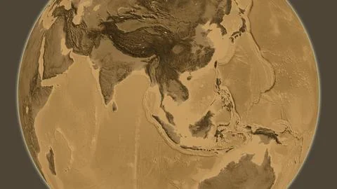 Sepia elevation map centered on Thailand neighborhood area Stock Illustration