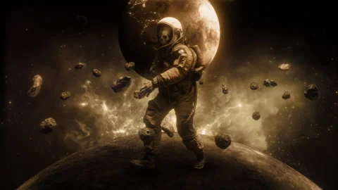 Sepia Skeleton Astronaut in Space Stock-Footage 272943313