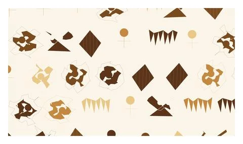 Sepia tone abstract geometric pattern with stylized shapes and circular sym.. Stock Illustration