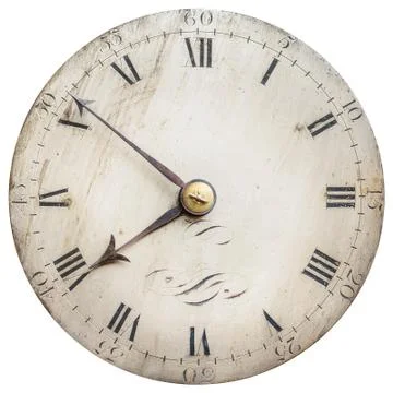 Sepia toned image of an old clock face isolated on white Stock Photos