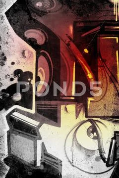Sepia vintage, graffiti over old dirty wall, urban hip hop background gray te Stock Illustration