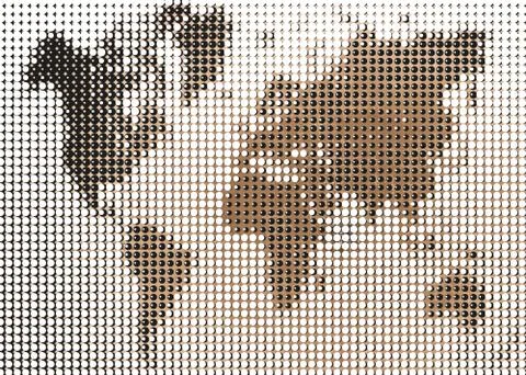 Sepia world map dotted halftone Stock Illustration