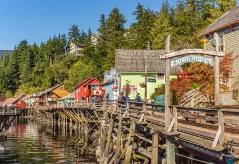 Sept. 17, 2018 - Ketchikan, AK: Historic buildings and boardwalk of Creek Street Foto stock