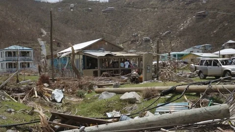 Sept 2017 hurricane Irma aftermath, St John, United States Virgin Islands Stock Footage 83511435