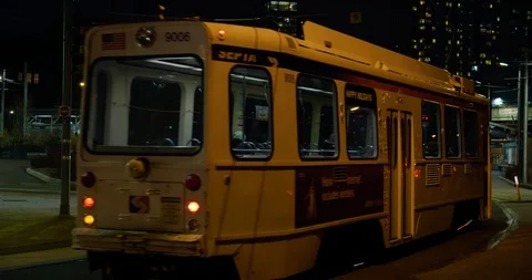 SEPTA Trolleys pass through the 40th street portal, West Philadelphia, Stock Footage 122091061