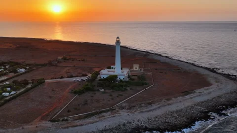 September 1, 2025 – Drone orbit of San Vito Lo Capo lighthouse at sunset, Sicily Stock Footage 319806268