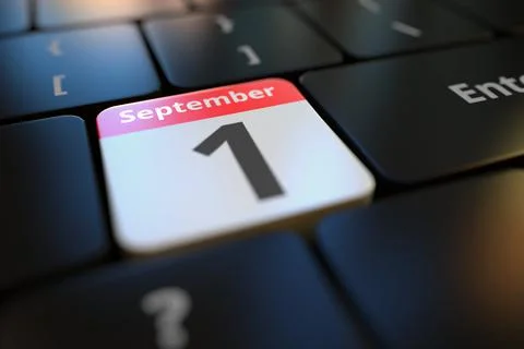 September 1 date on a keyboard key, 3d rendering Stock Illustration