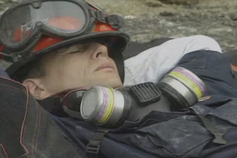 September 11  2001 Attacks on World Trade Center - Exhausted firefighters Stock Footage 248930365