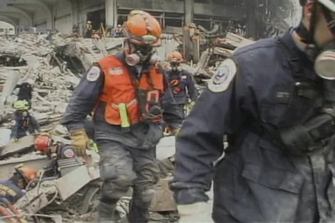 September 11  2001 Attacks on World Trade Center - cutting through metal Part F Stock Footage 248932971