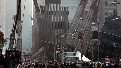 September 11 - Ground Zero - 9/11 Terrorist Attacks building frames 2001 Stock Footage 191260043
