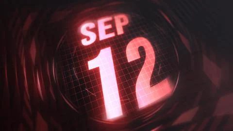 September 12st, hud calendar with neon red sign in 4k Stockillustratie