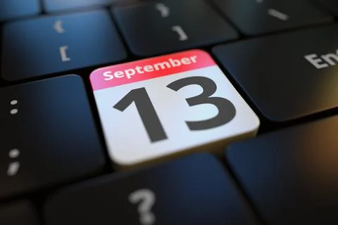 September 13 date on a keyboard key, 3d rendering Stock Illustration