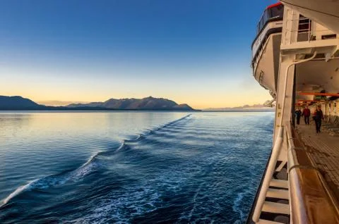 September 14, 2018 - Inside Passage, AK: Cruise passengers exercising at sunr Stock Photos