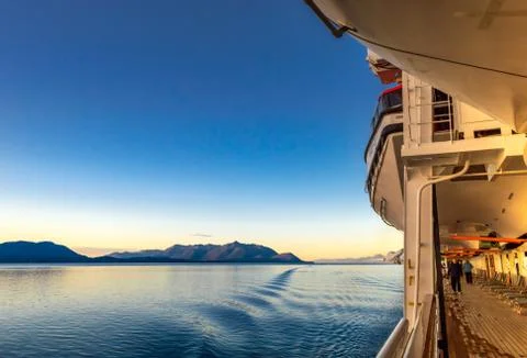 September 14, 2018 - Inside Passage, AK: Cruise passengers exercising at sunr Stock Photos