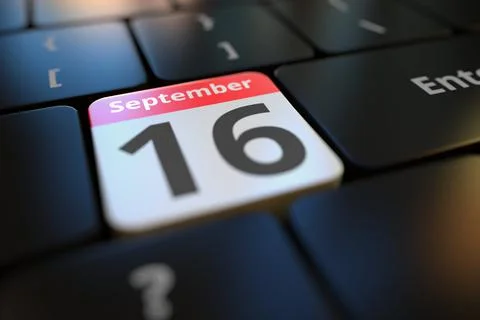 September 16 date on a keyboard key, 3d rendering Illustrazione stock