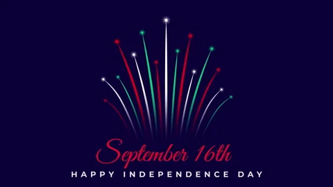 September 16 mexico independence day. Mexican colorful fireworks flag, night sky Stock Footage 343757475