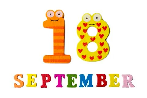 September 18 on white background, letters and numbers. Stock Photos