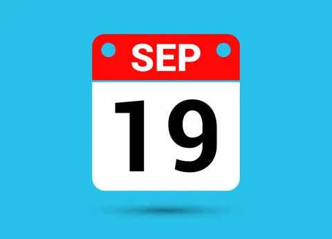 September 19 Calendar Date Flat Icon Day 19 Vector Illustration Stock Illustration