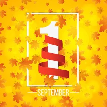 September 1st. Day of knowledge. Empty red ribbon with white number 1. Autumn Stock Illustration