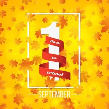 September 1st. Day of knowledge. Red ribbon with white number 1. Autumn backg Illustrazione stock
