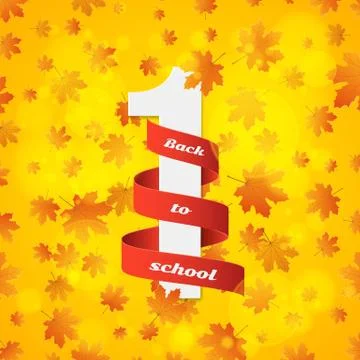 September 1st. Day of knowledge. Red ribbon with white number 1. Autumn backg Stock Illustration