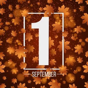 September 1st. Day of knowledge. White paper banner with number 1. Autumn bac Stock Illustration