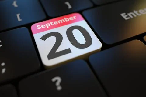 September 20 date on a keyboard key, 3d rendering Stock Illustration