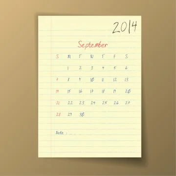 September 2014 calendar Stock Illustration