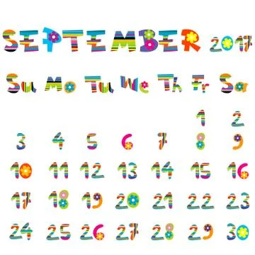 September 2017 calendar Illustrazione stock
