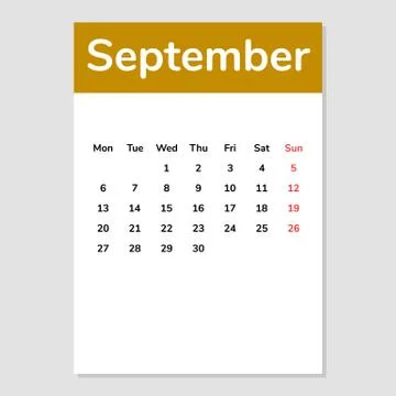 September 2021 calendar sheet. Vector illustration. Isolated on white.. Stock Illustration