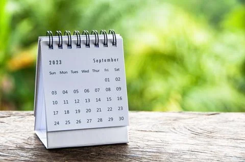 September 2023 table calendar with customizable space for text or ideas. Monthly Stock Photos