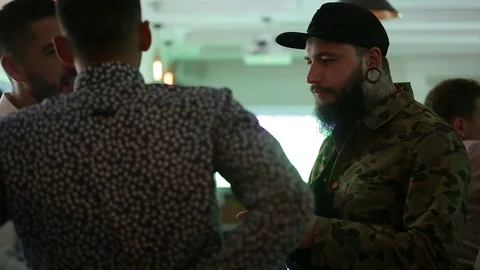 September 23, 2016 Dnepr, opening a new pub, people celebrate and watch football Stock-Footage 70794728