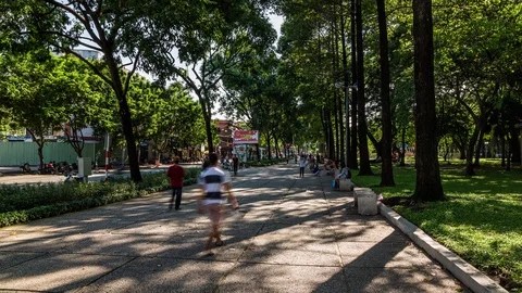 September 23rd park in Ho Chi Minh City downtown, Vietnam time lapse Stock Footage 116865545