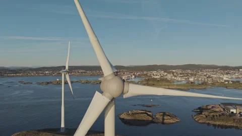 SEPTEMBER 25, 2025: Aerial Orbit Around Wind Turbine Near Haugesund, Norway Видео 344972174