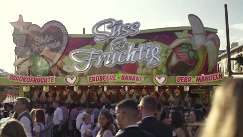 September 25, 2025. Munich, Germany. Suess und Fruchtig Stand auf Oktoberfest in Stock Footage 334813601