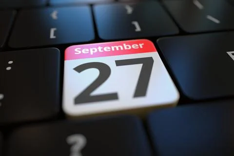 September 27 date on a keyboard key, 3d rendering Illustrazione stock