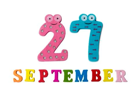 September 27 on white background, letters and numbers. Foto stock