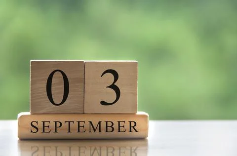 September 3 calendar date text on wooden blocks with copy space for ideas. Stock Photos