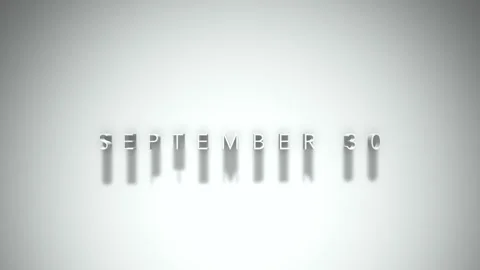 SEPTEMBER 30 3D title animation with shadows on a white background Stock Footage 296772881