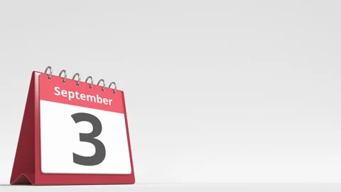 September 4 date on the flip desk calendar page, blank space for user text, 3d Stock Footage 144566491