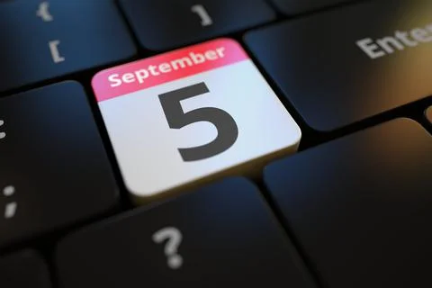 September 5 date on a keyboard key, 3d rendering Illustrazione stock