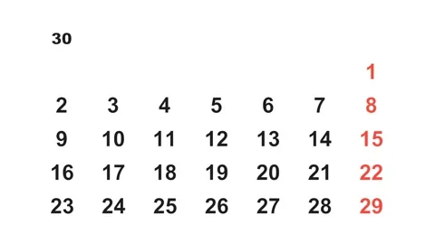 September 6, 2030, Animated 2027 planner showcasing September calendar, Video stock 320080261