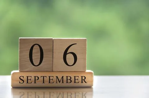 September 6 calendar date text on wooden blocks with copy space for ideas. Stock Photos