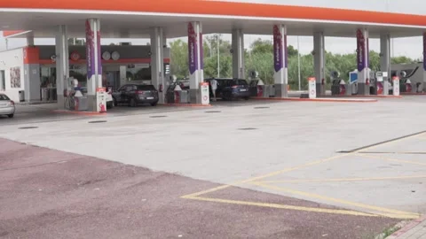 September 7, 2023, Spain, Barcelona, Gas station in the afternoon in the suburbs Stock Footage 249729042